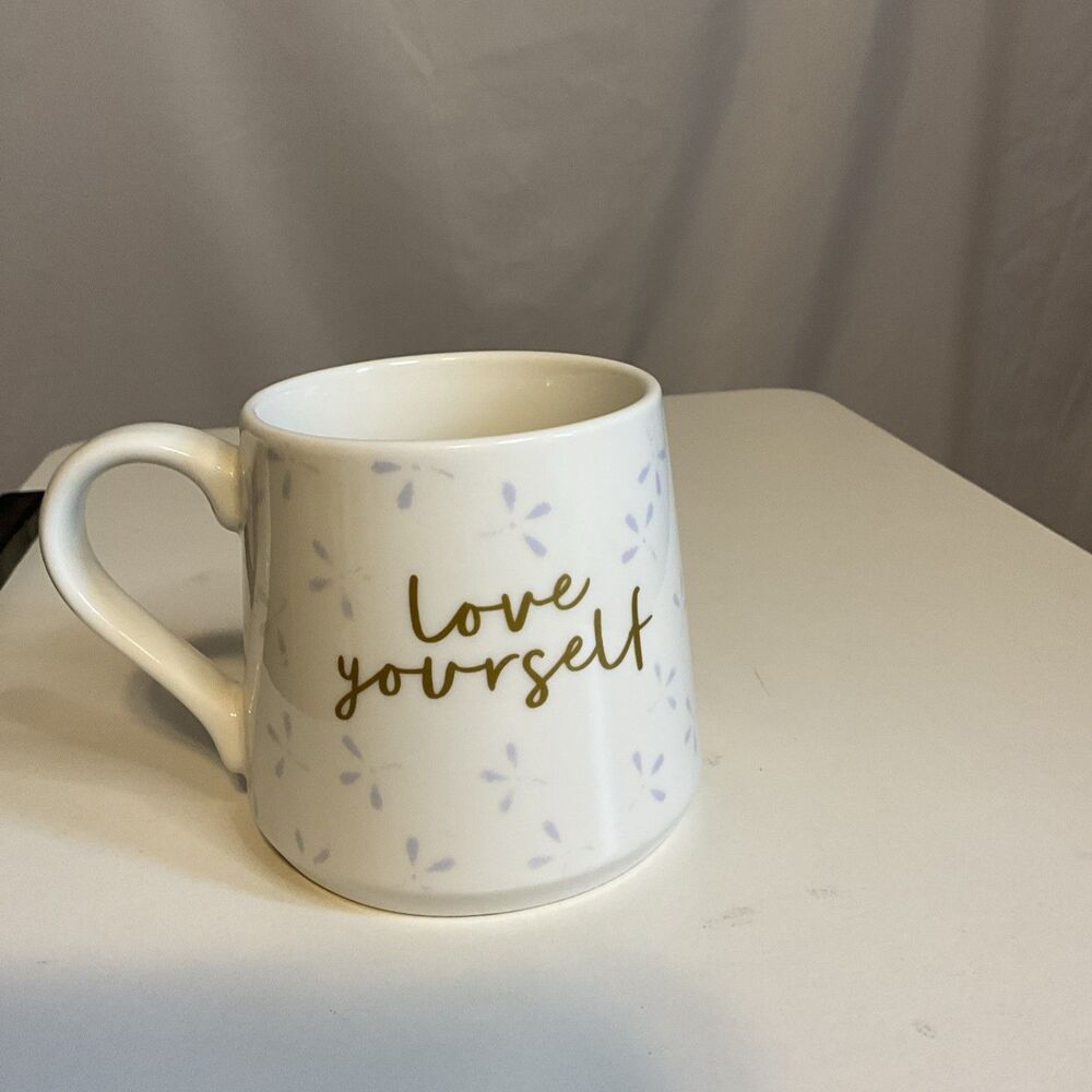 Threshold Love Yourself White Blue 16 oz. Porcelain Coffee Mug Cup